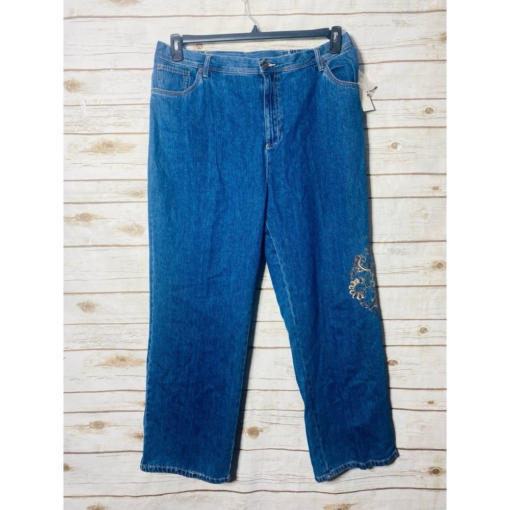 Khazana Blue Embroidered Elastic Back Women's Plus Size Jeans Size 18W.